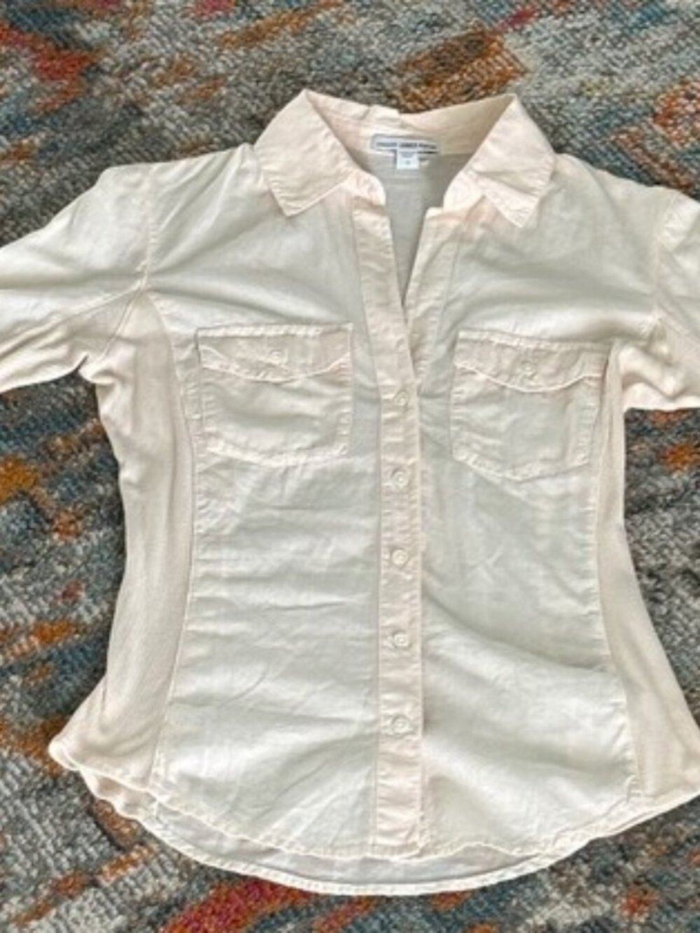 JAMES PERSE Ribbed Side Panel Button Down 3/4 Sleeves Cream Shirt Size 0/XS